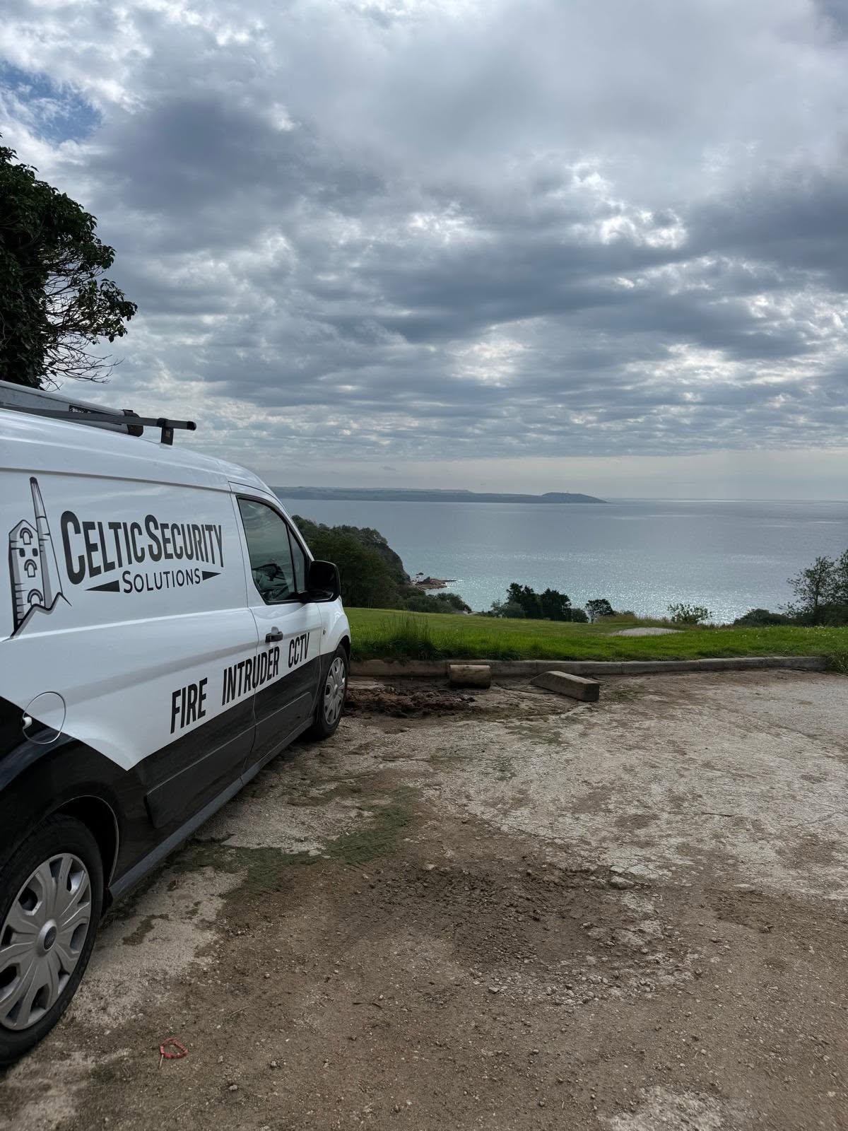 Celtic Security Solutions engineer van overlooking the Cornish coast